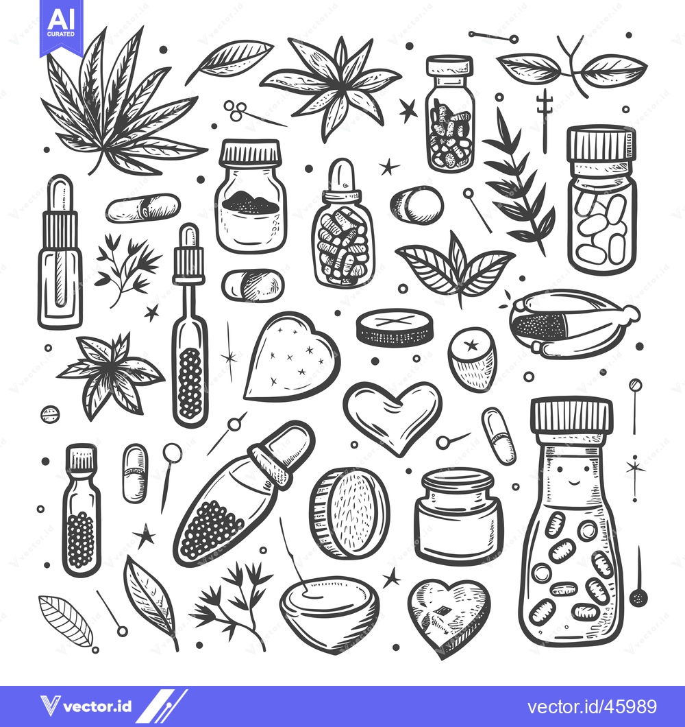 Premium Vector dari Hand-drawn Illustration of Various Herbal Supplements and Remedies