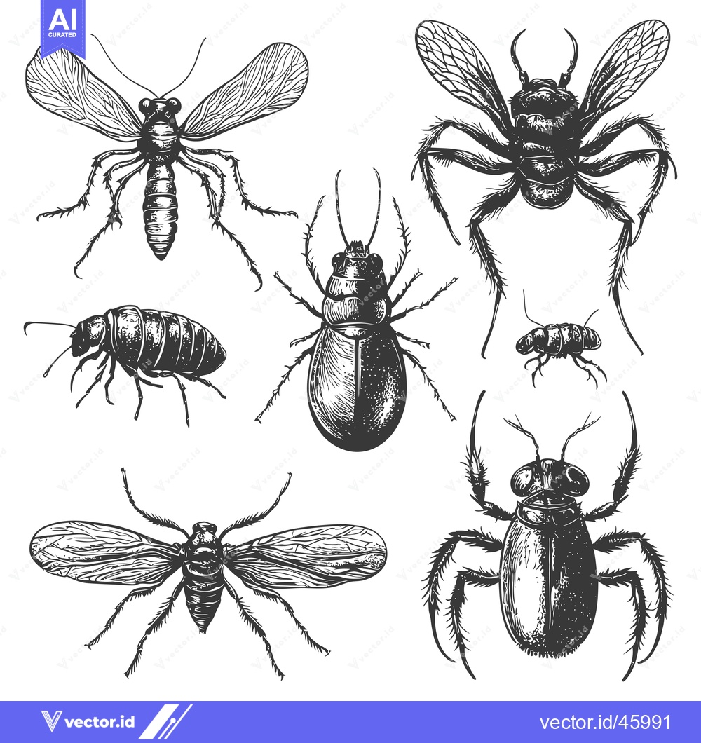 Premium Vector of Hand-Drawn Illustration of Various Insects and Beetles