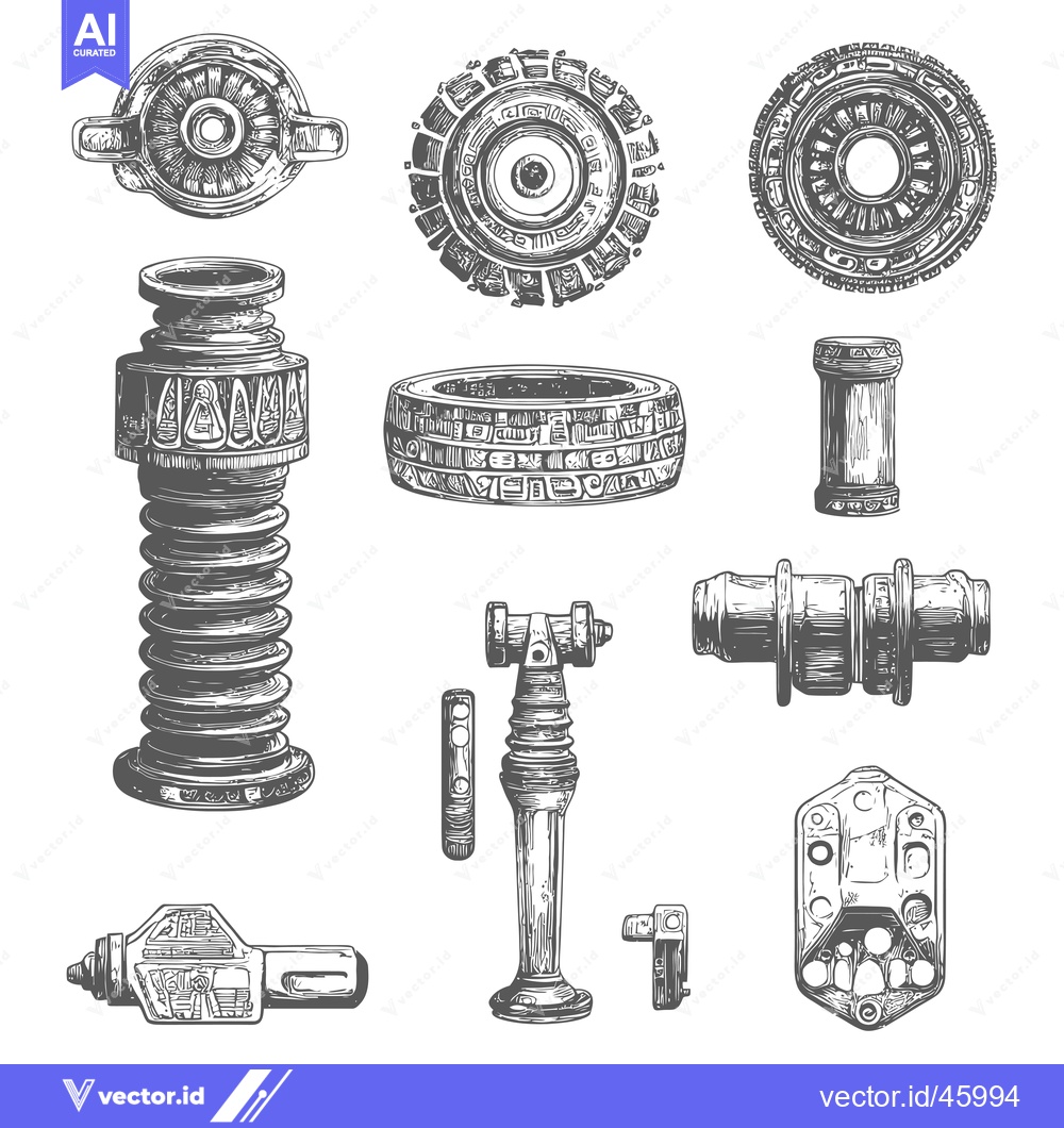 Premium Vector dari Hand-Drawn Illustration of Various Mechanical Parts with Intricate Det