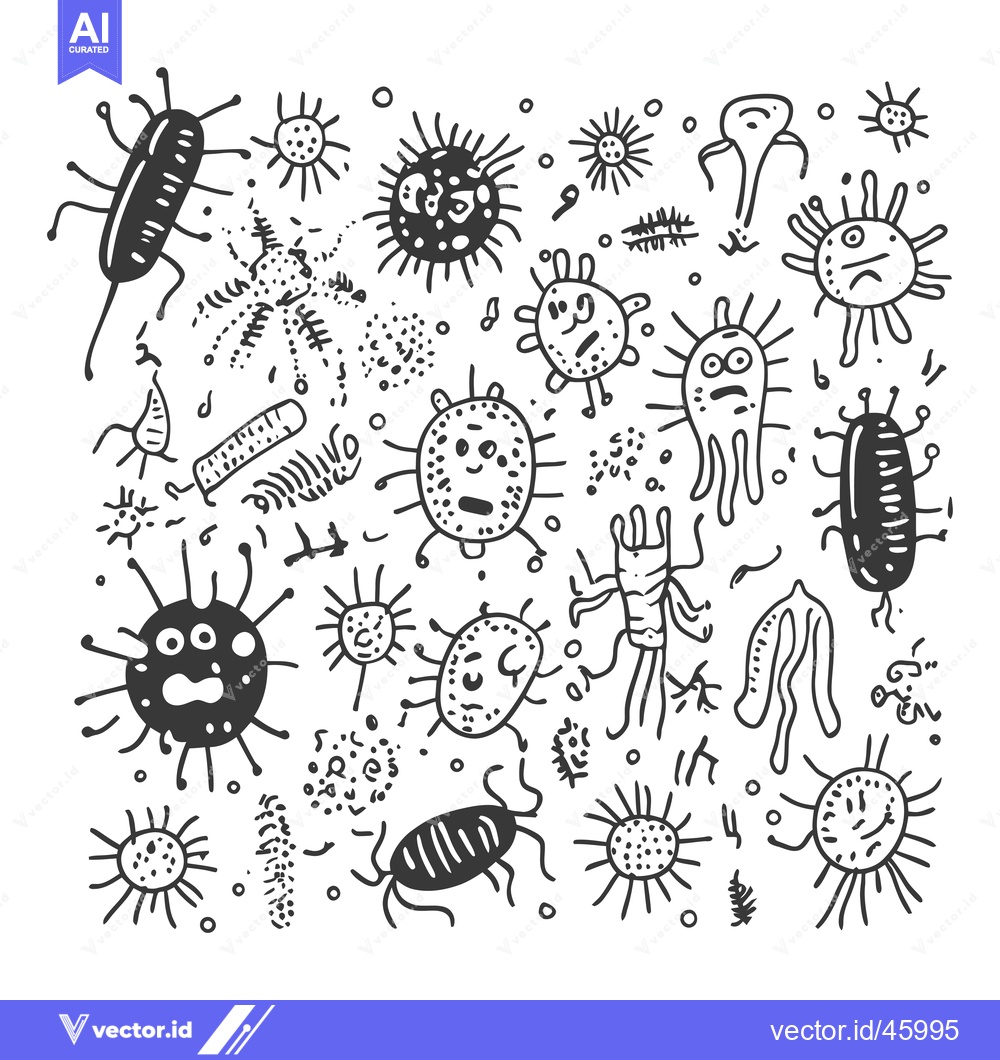 Premium Vector dari Hand-Drawn Illustration of Various Microorganisms with Faces