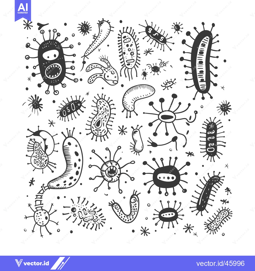 Premium Vector dari Hand-drawn illustration of various microscopic organisms
