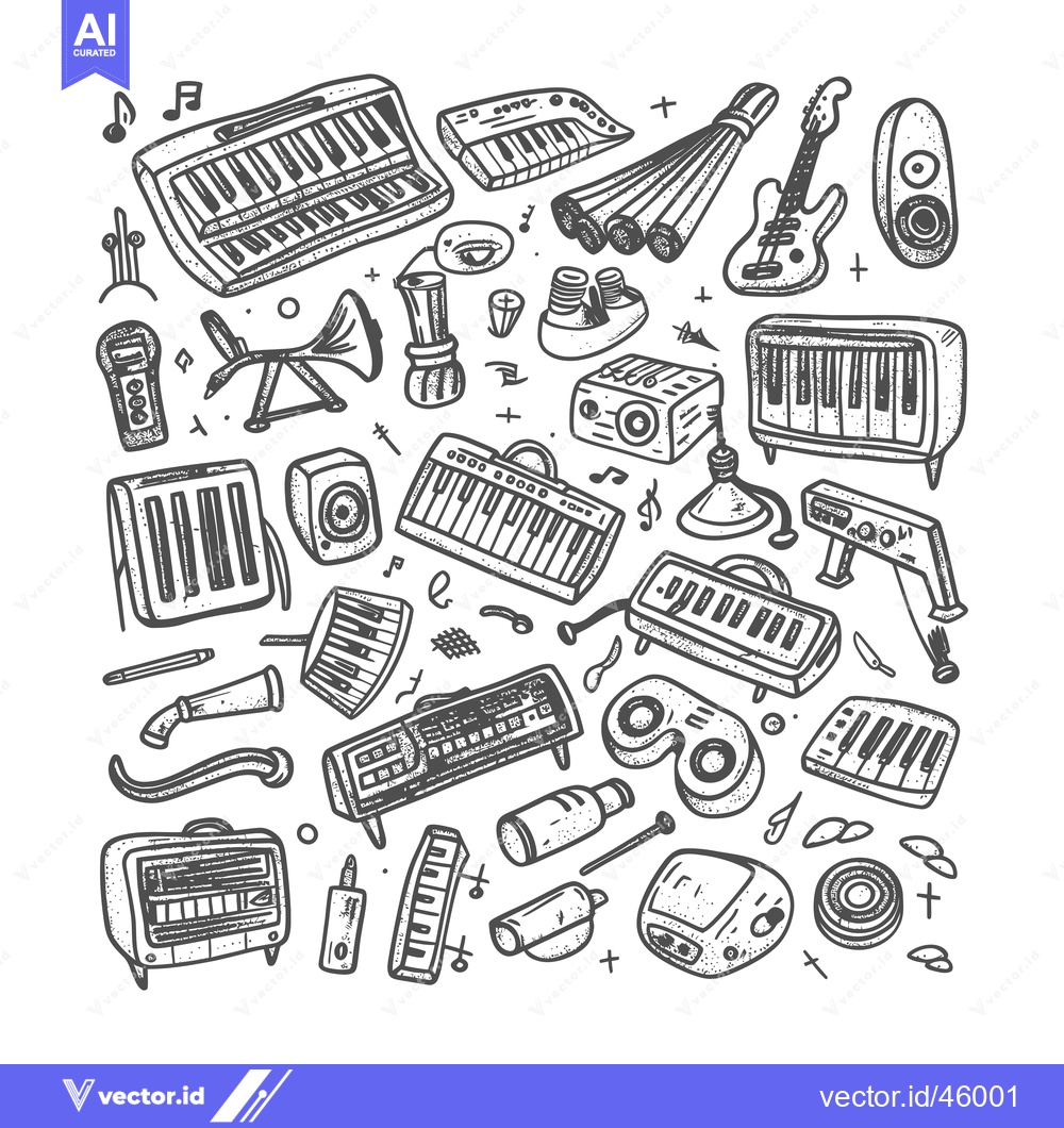 Premium Vector dari Hand-drawn Illustration of Various Musical Instruments and Accessories