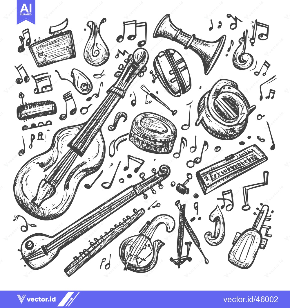Premium Vector of Hand-drawn Illustration of Various Musical Instruments and Notes