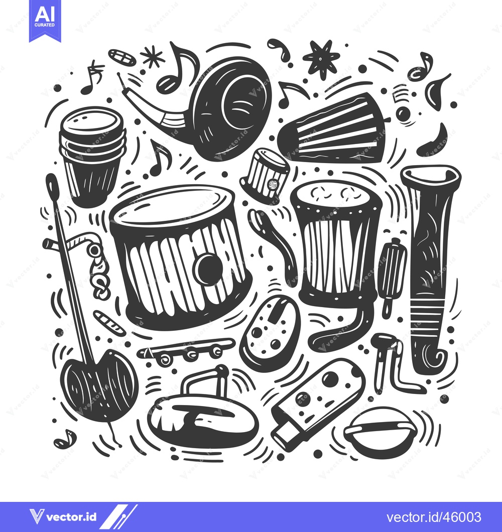 Premium Vector dari Hand-Drawn Illustration of Various Percussion Instruments