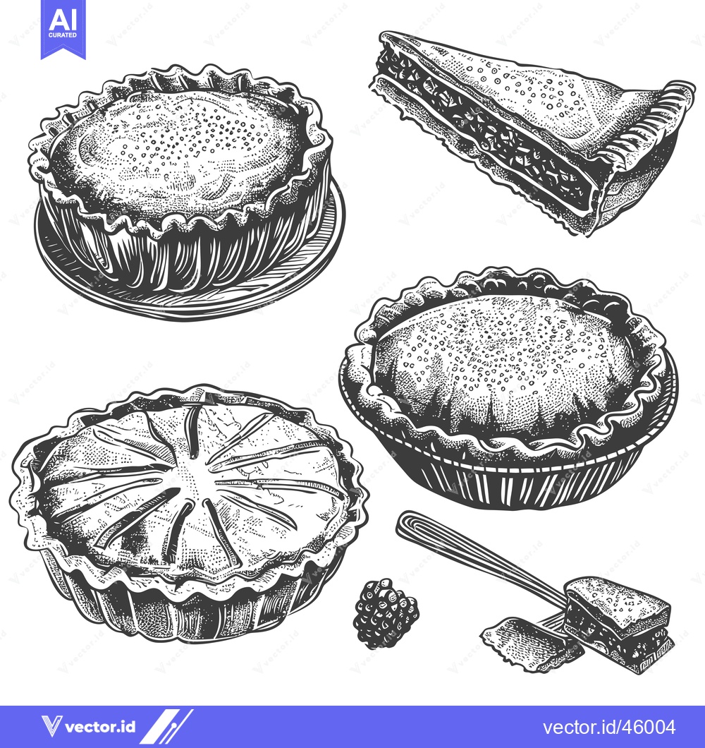 Premium Vector of Hand-Drawn Illustration of Various Pies and a Blackberry