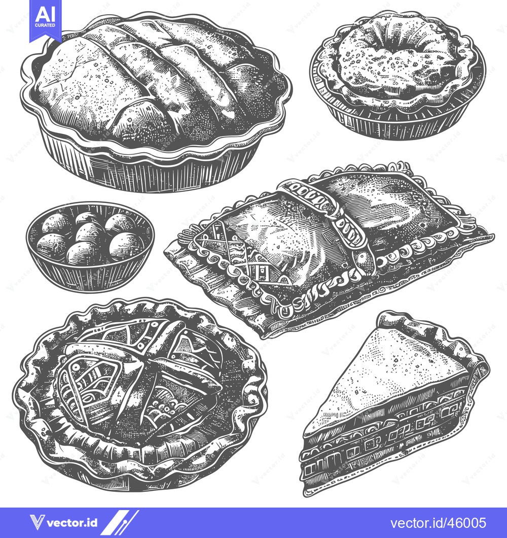 Premium Vector of Hand-Drawn Illustration of Various Pies and Pastry
