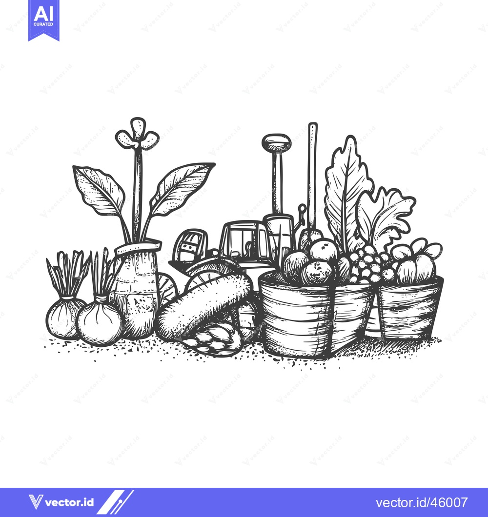 Premium Vector dari Hand-Drawn Illustration of Various Plants and Produce in Pots