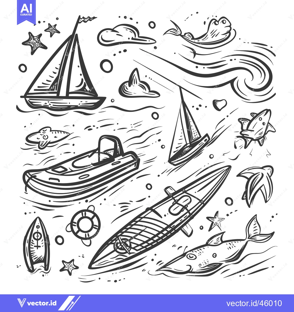 Premium Vector of Hand-drawn illustration of various seafaring and marine life objects