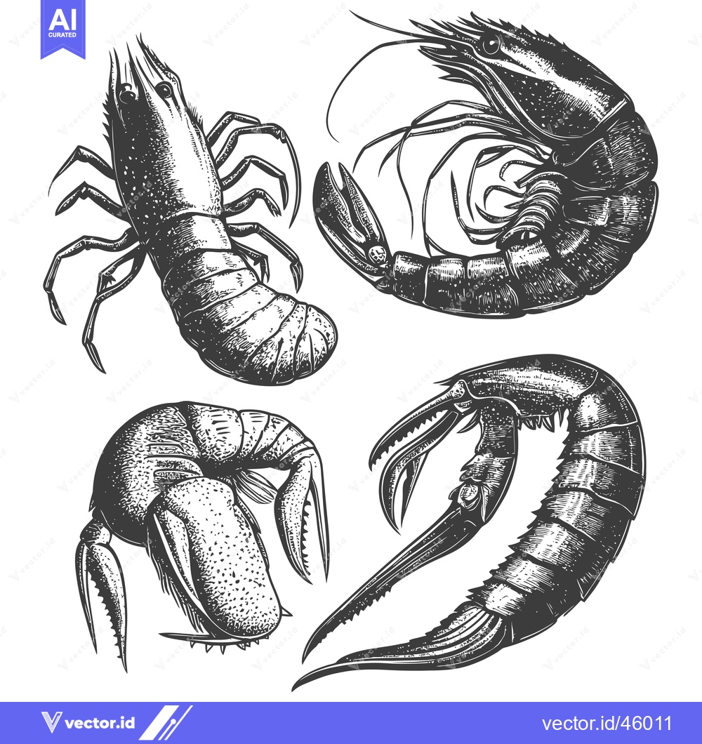 Premium Vector of Hand-Drawn Illustration of Various Shrimp Species
