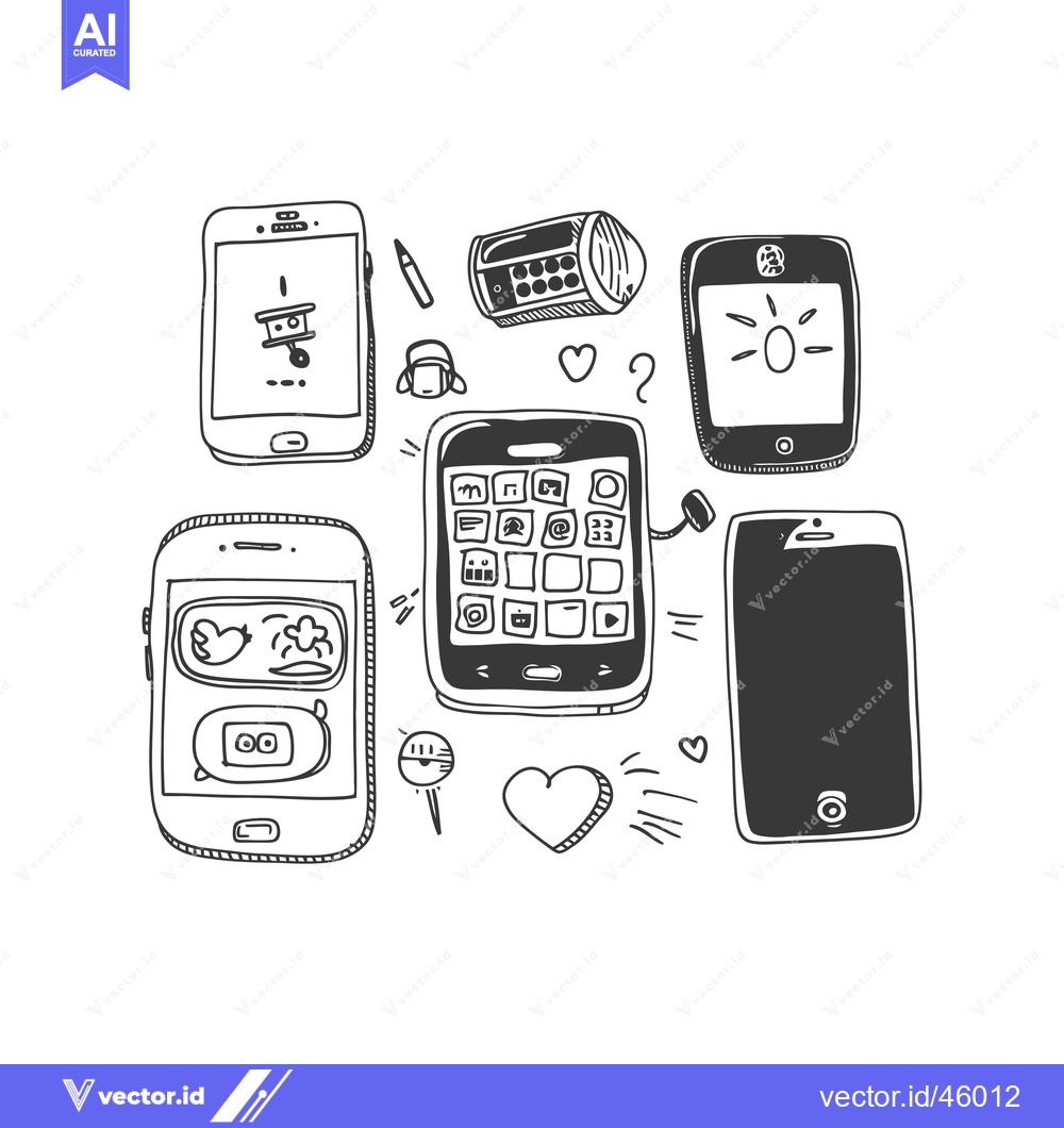 Premium Vector dari Hand-Drawn Illustration of Various Smartphones with Doodles