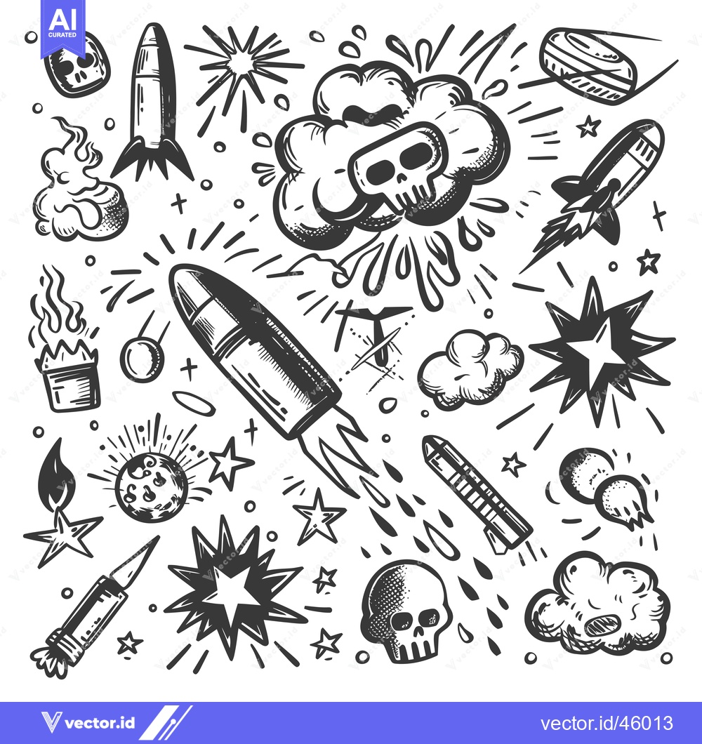 Premium Vector dari Hand-drawn illustration of various space and explosion-related objects