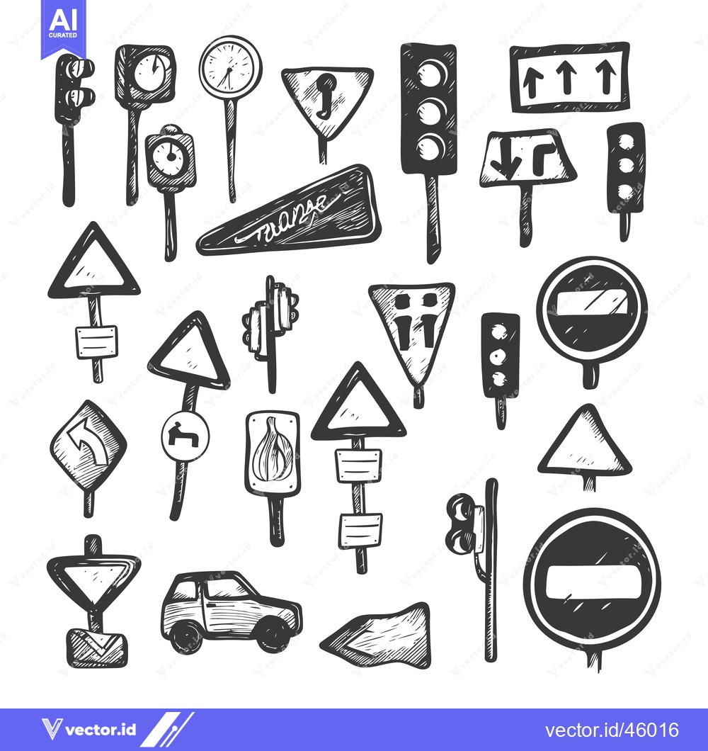 Premium Vector dari Hand-Drawn Illustration of Various Traffic Signs and Signals