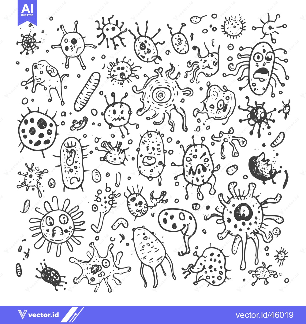 Premium Vector of Hand-Drawn Illustration of Various Types of Microorganisms