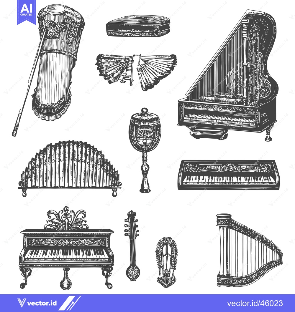 Premium Vector of Hand-Drawn Illustration of Various Vintage Musical Instruments