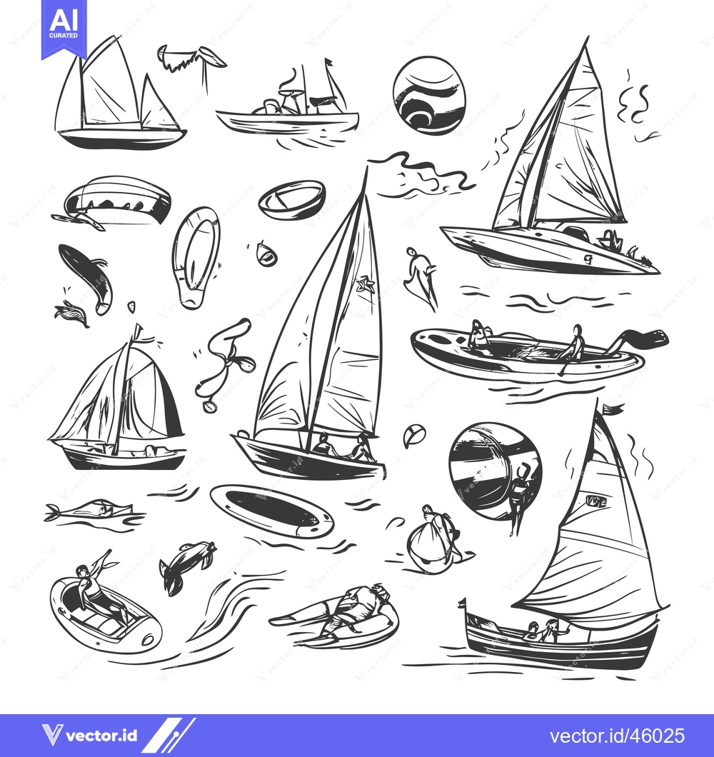Premium Vector of Hand-drawn Illustration of Various Watercrafts and Water Activities