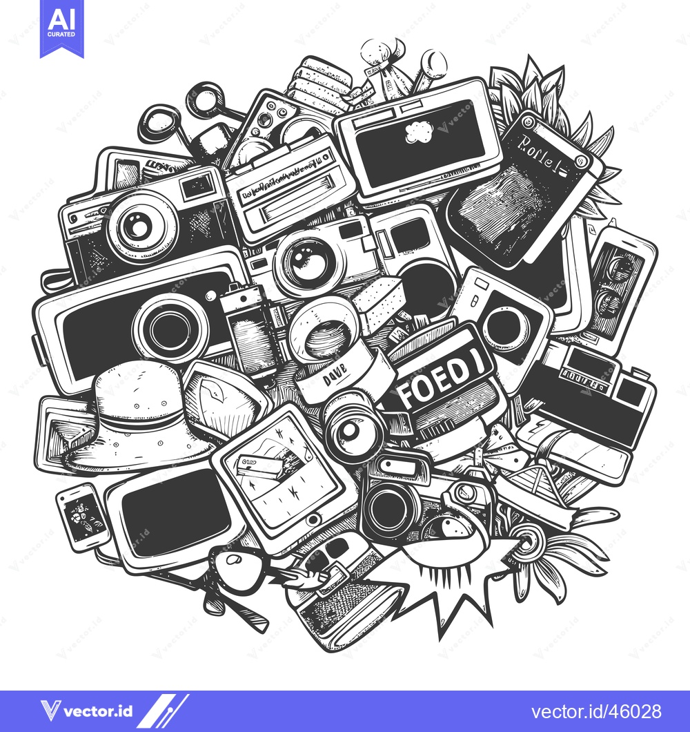 Premium Vector of Hand-Drawn Illustration of Vintage Cameras, Phones, and Other Items