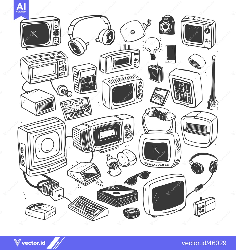 Premium Vector of Hand-Drawn Illustration of Vintage Electronics and Accessories