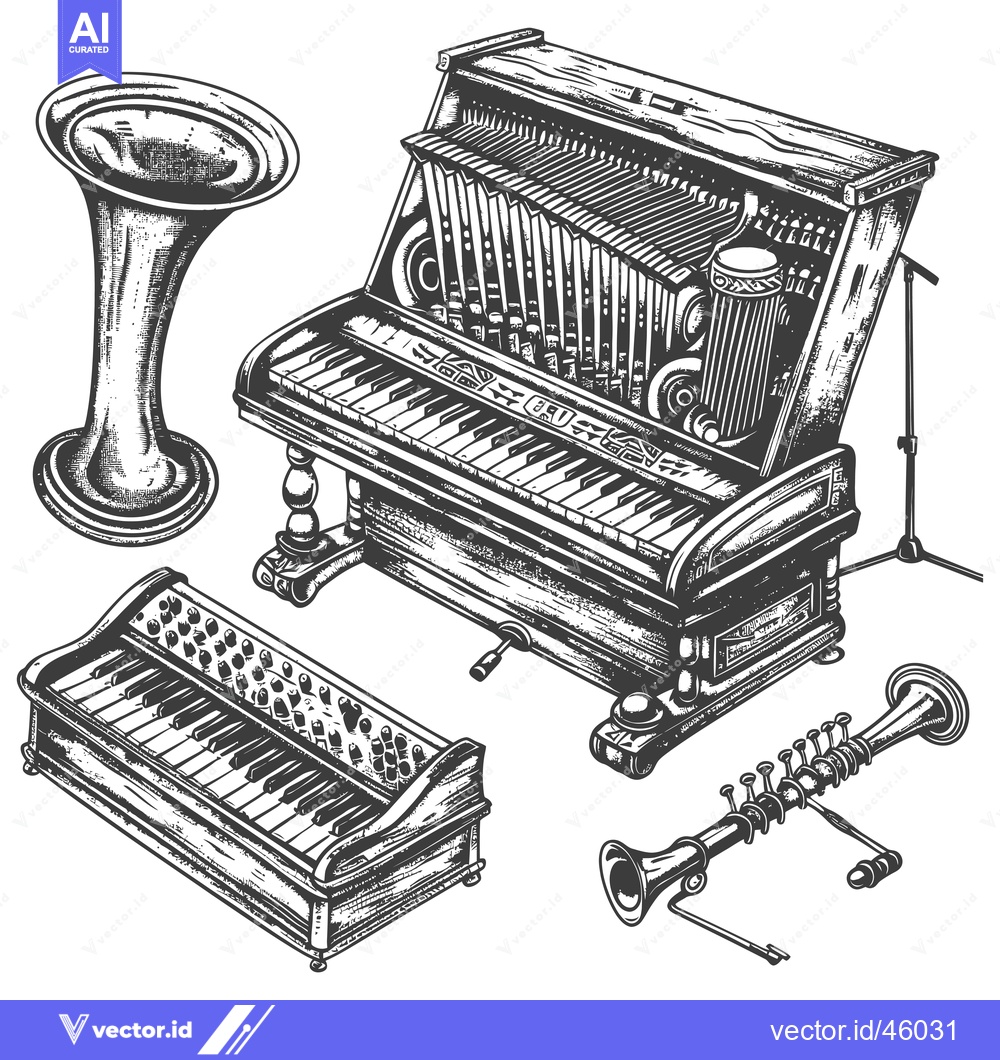 Premium Vector of Hand-drawn Illustration of Vintage Musical Instruments