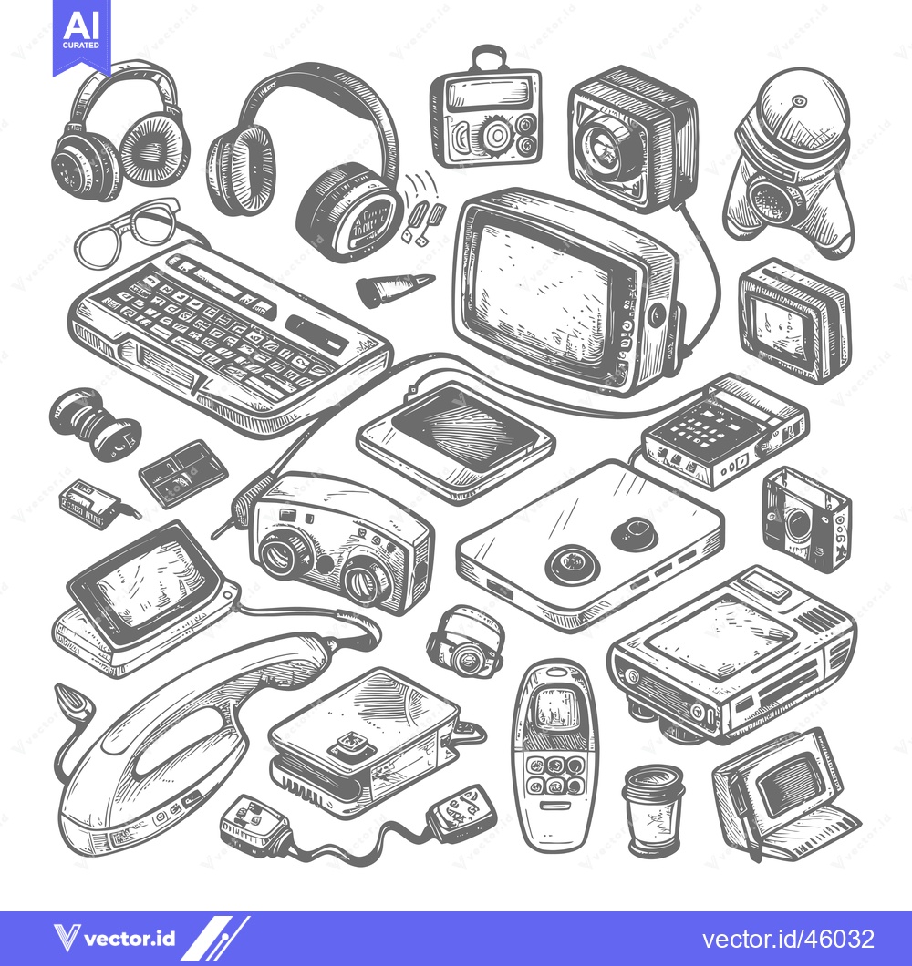 Premium Vector dari Hand-Drawn Illustration of Vintage Technology Gadgets