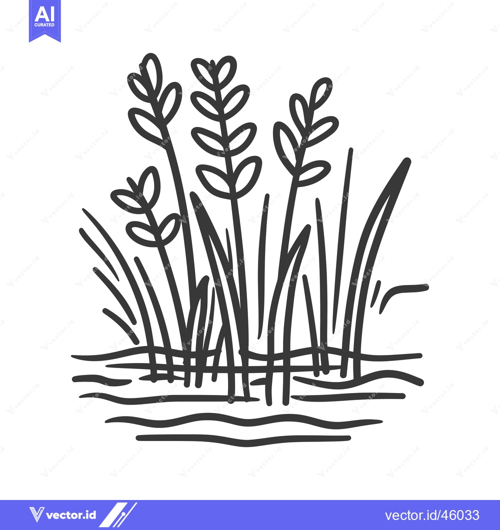 Premium Vector dari Hand-Drawn Illustration of Water Plants with Wavy Lines Representing W
