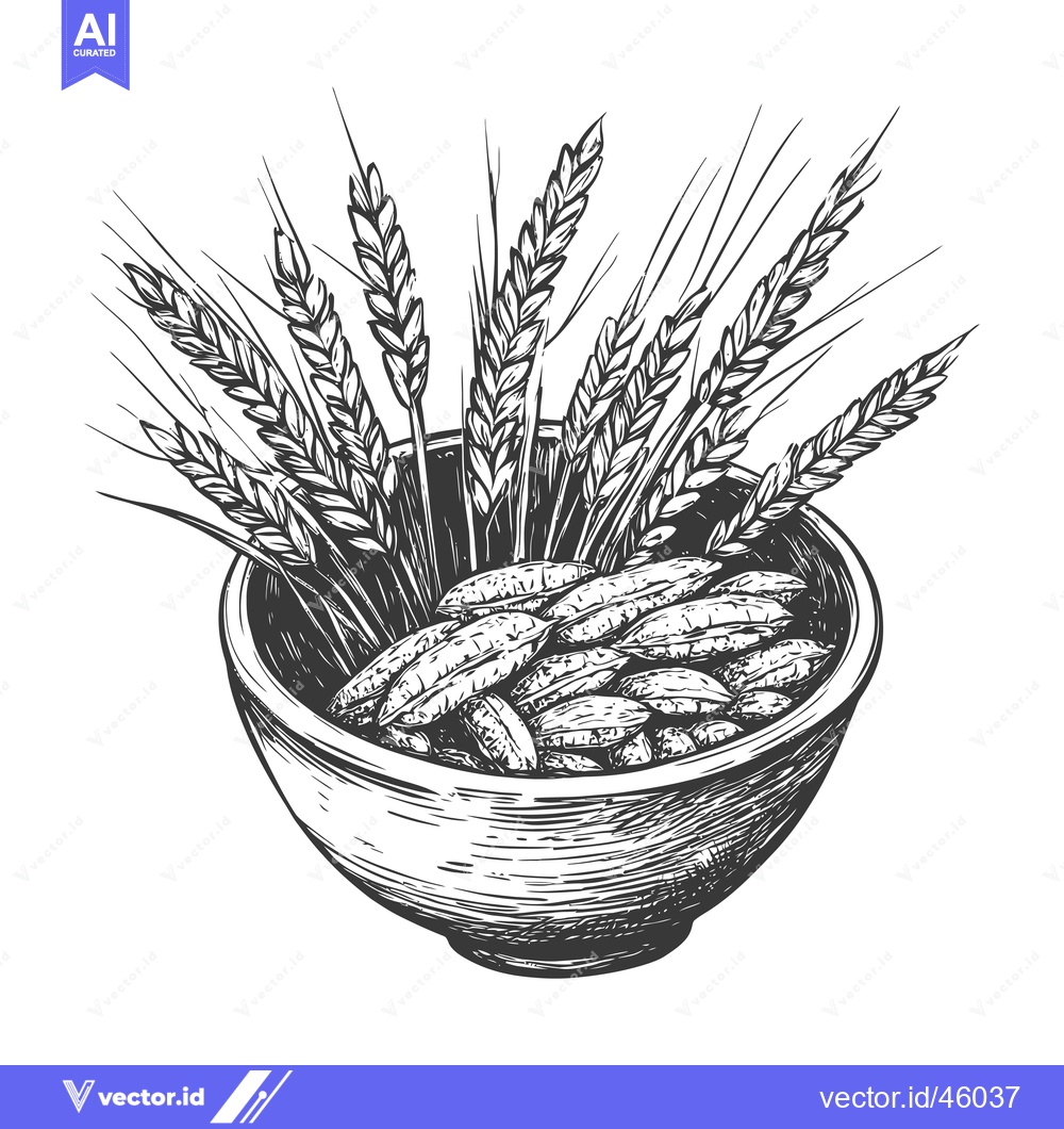 Premium Vector dari Hand-drawn illustration of wheat stalks in a bowl