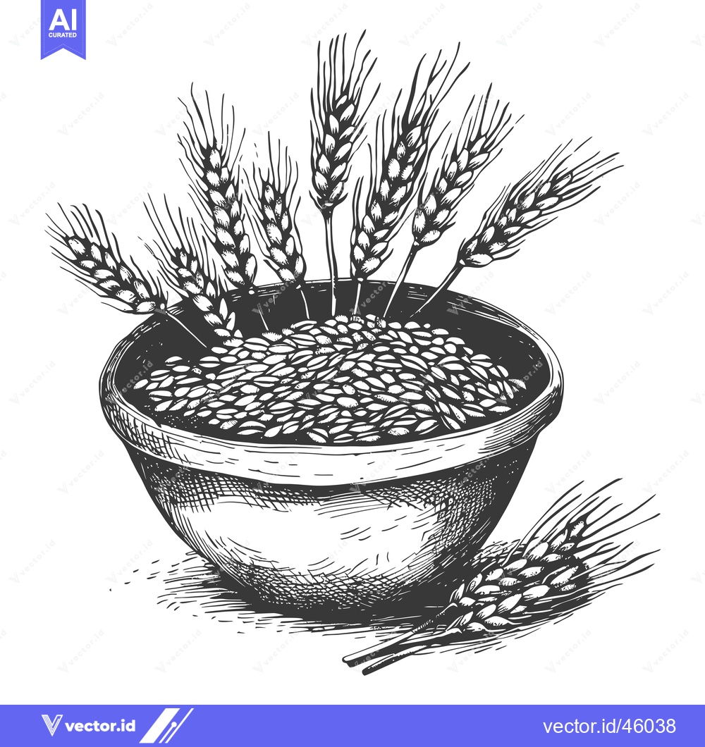 Premium Vector of Hand-drawn illustration of wheat stalks in a bowl
