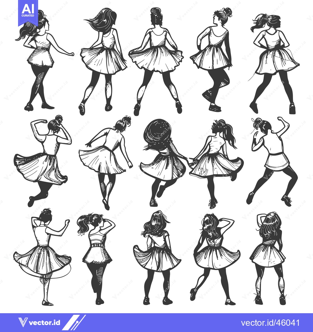 Premium Vector of Hand-drawn Illustration of Women in Dresses with Various Poses and Hai