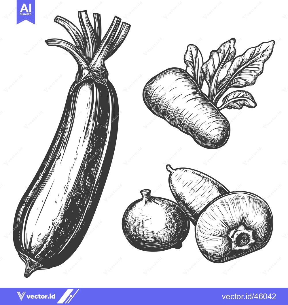 Premium Vector dari Hand-Drawn Illustration of Zucchini, Turnip, and Pears