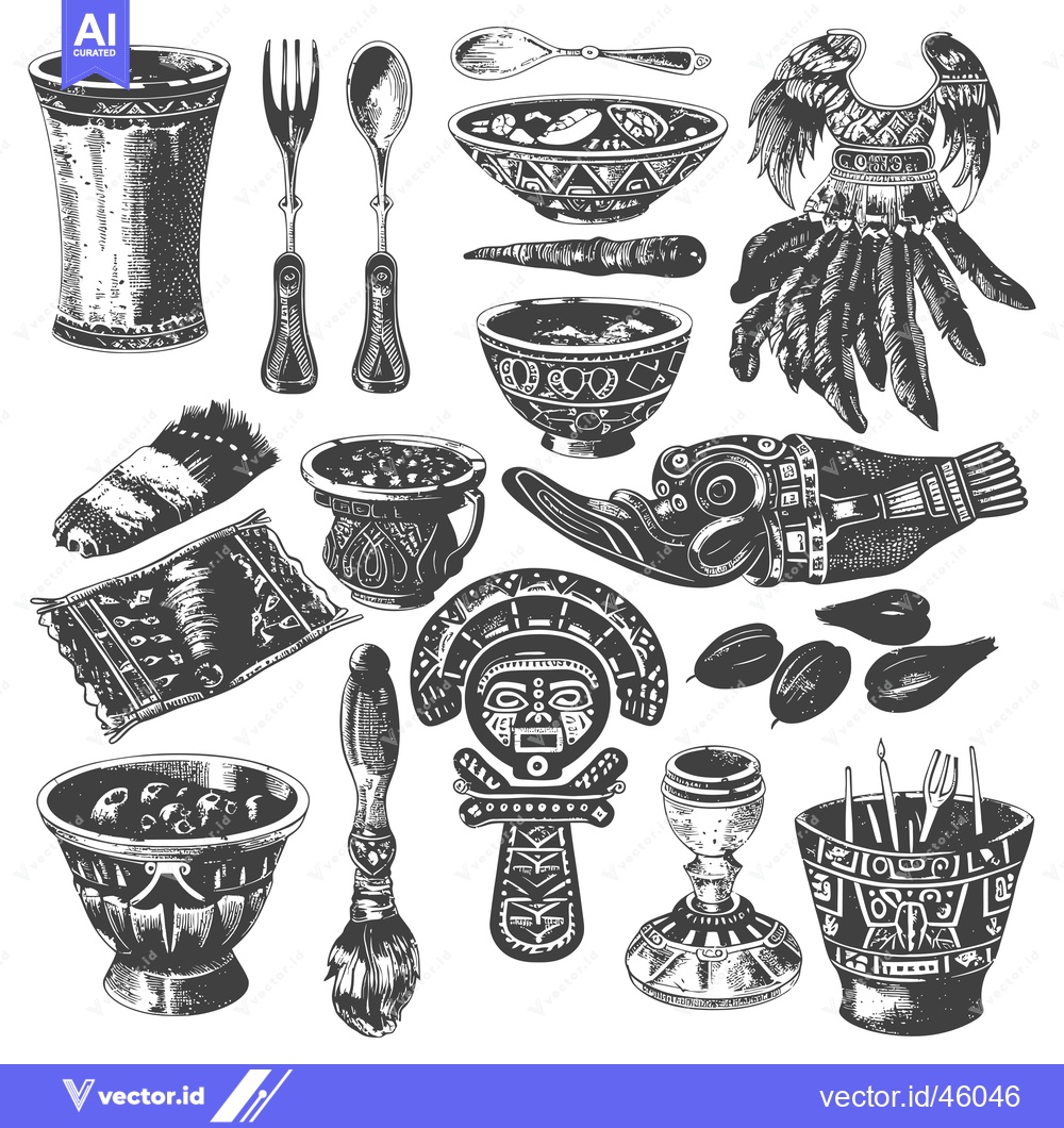Premium Vector dari Hand-drawn Illustrations of Ancient Inca Artifacts and Symbols