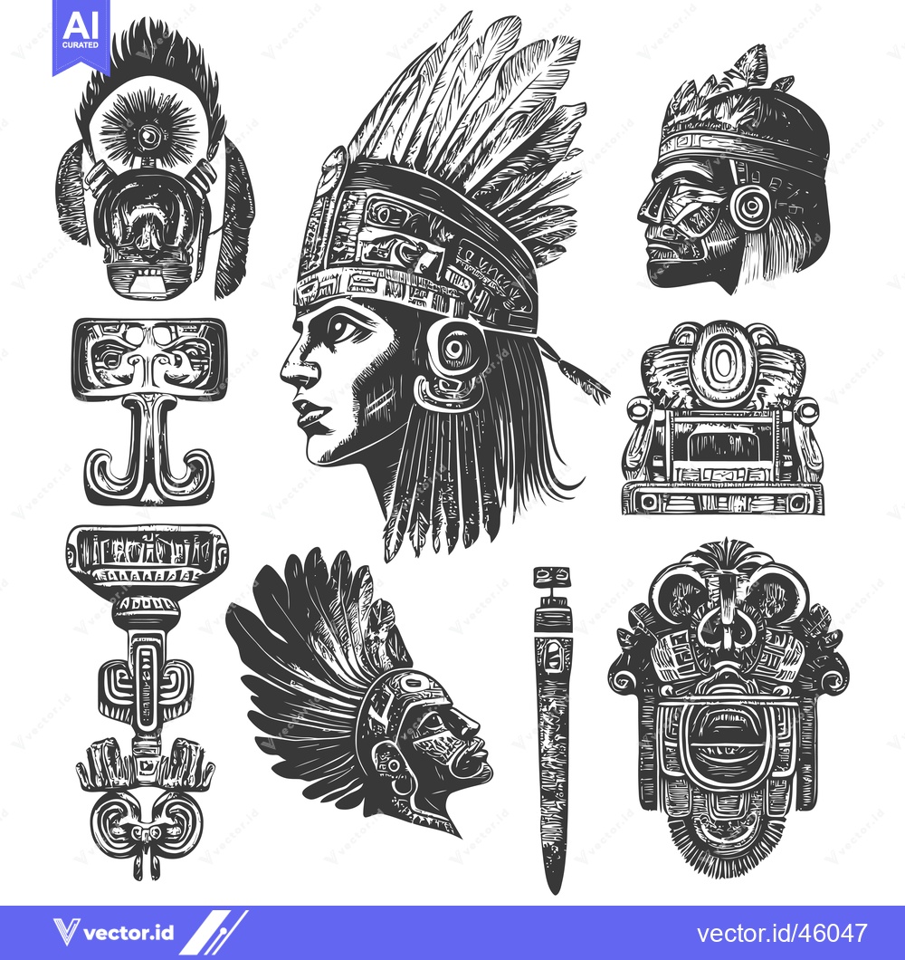 Premium Vector dari Hand-drawn Illustrations of Ancient Mayan and Aztec Art