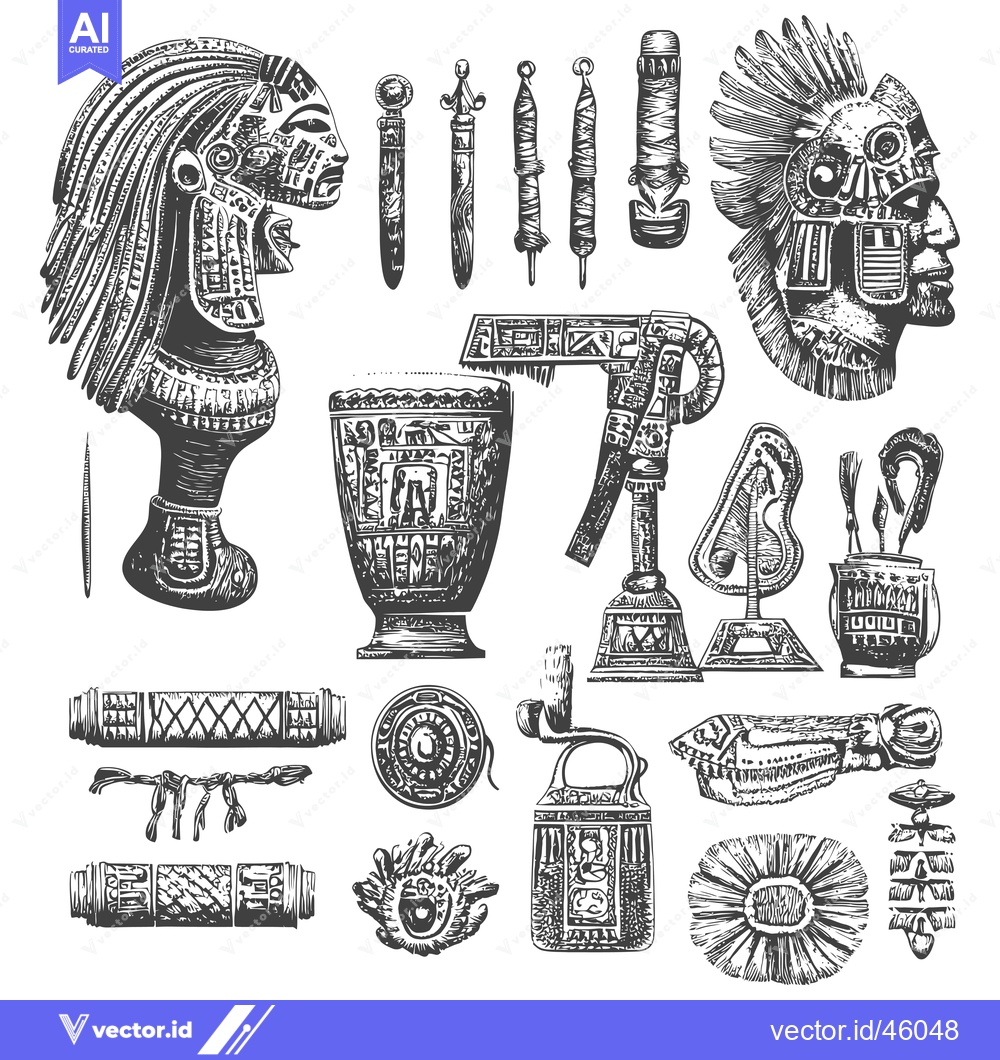 Premium Vector dari Hand-Drawn Illustrations of Ancient Mayan Artifacts