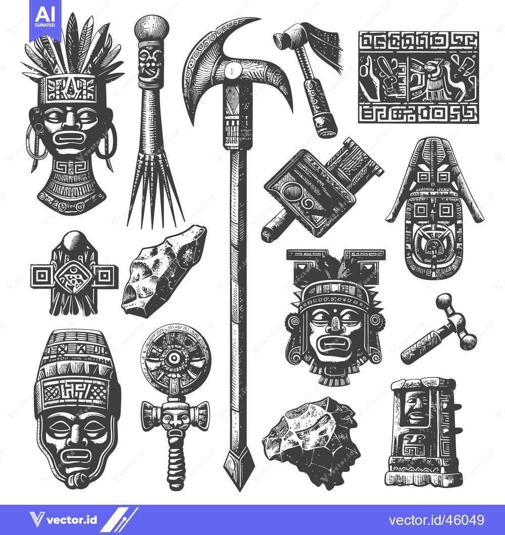 Premium Vector dari Hand-Drawn Illustrations of Ancient Mayan Artifacts and Symbols