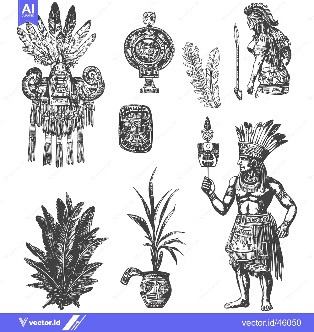 Premium Vector dari Hand-Drawn Illustrations of Ancient Mayan Culture Elements