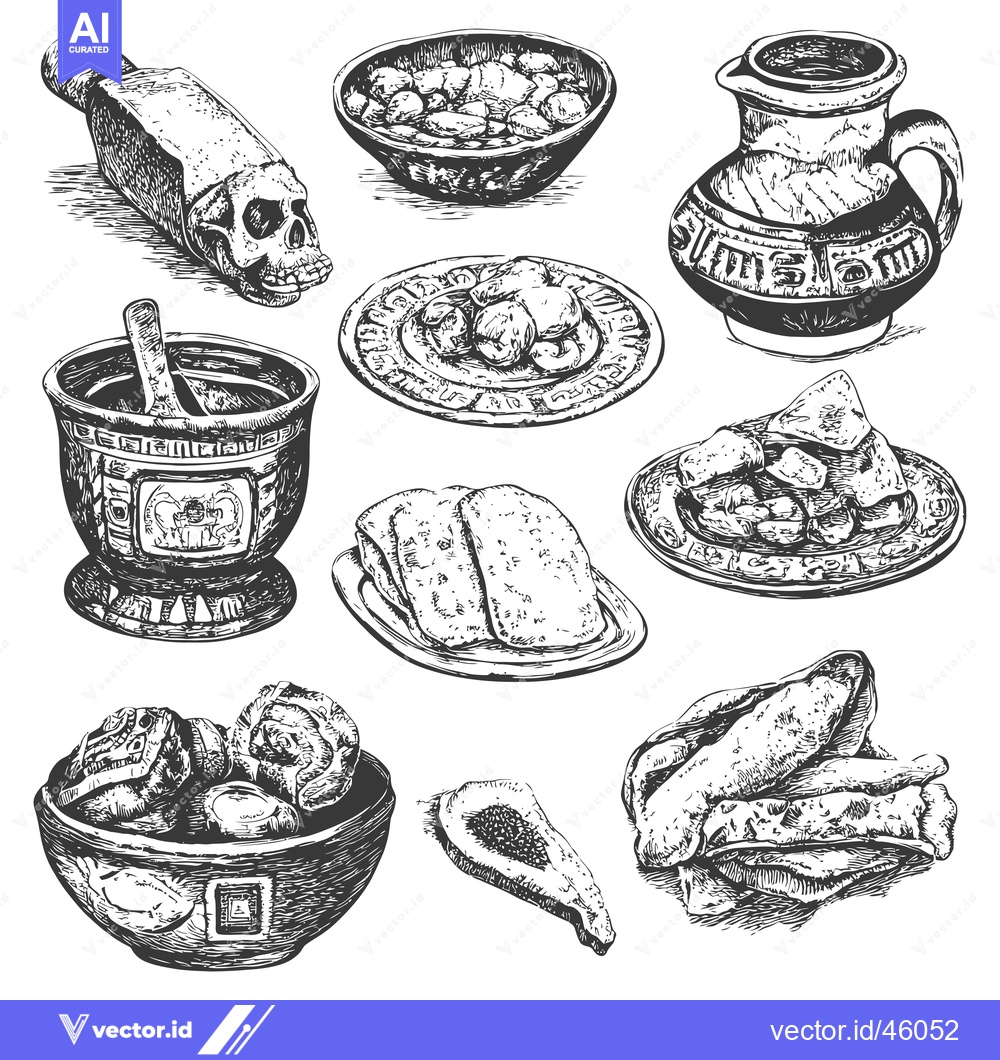 Premium Vector dari Hand-Drawn Illustrations of Ancient Mayan Food and Utensils