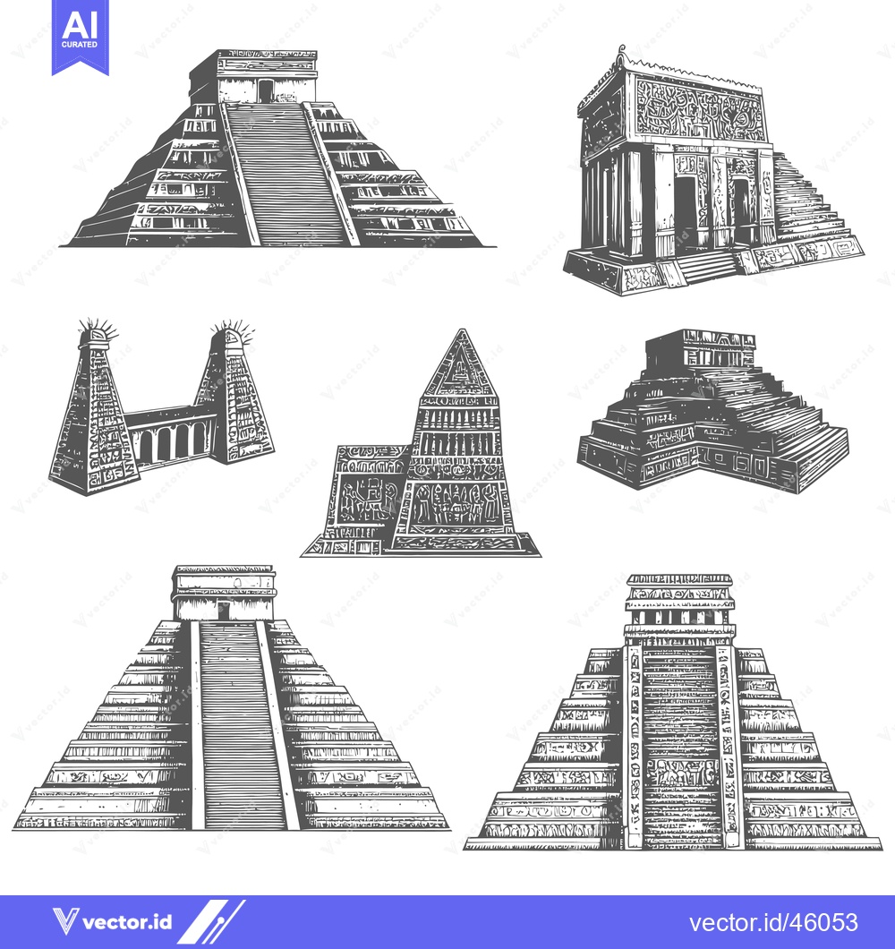 Premium Vector of Hand-Drawn Illustrations of Ancient Mayan Temples and Pyramids