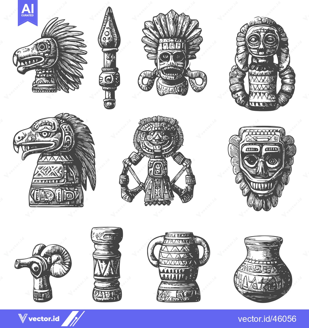 Premium Vector dari Hand-Drawn Illustrations of Aztec Artifacts and Figures
