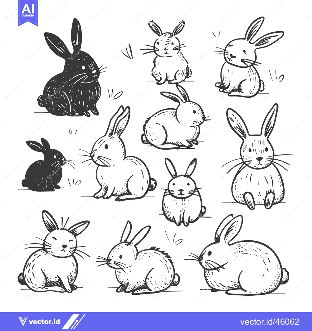 Premium Vector dari Hand-Drawn Illustrations of Cute Bunnies in Various Poses