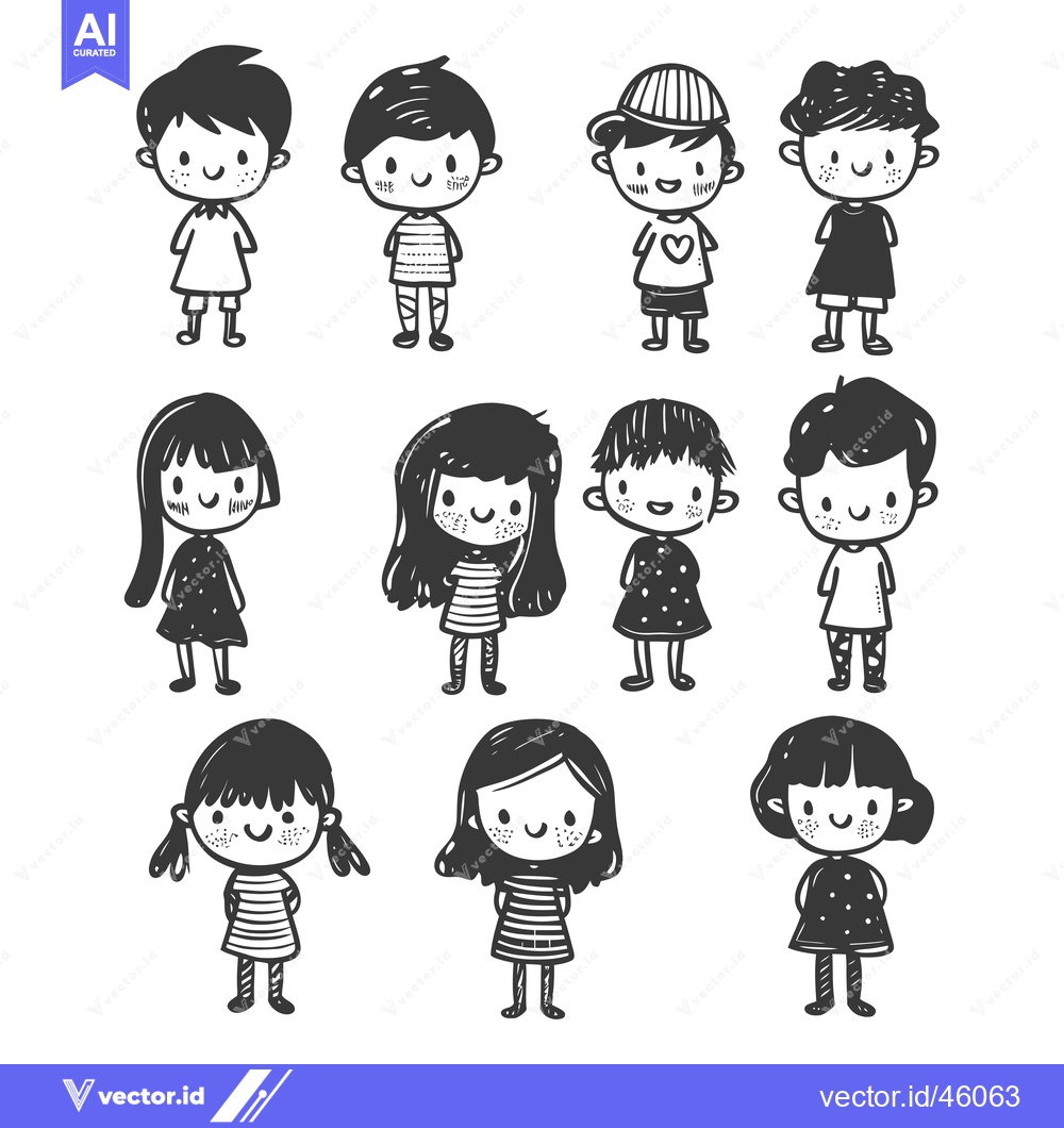 Premium Vector of Hand-Drawn Illustrations of Cute Children in Various Outfits