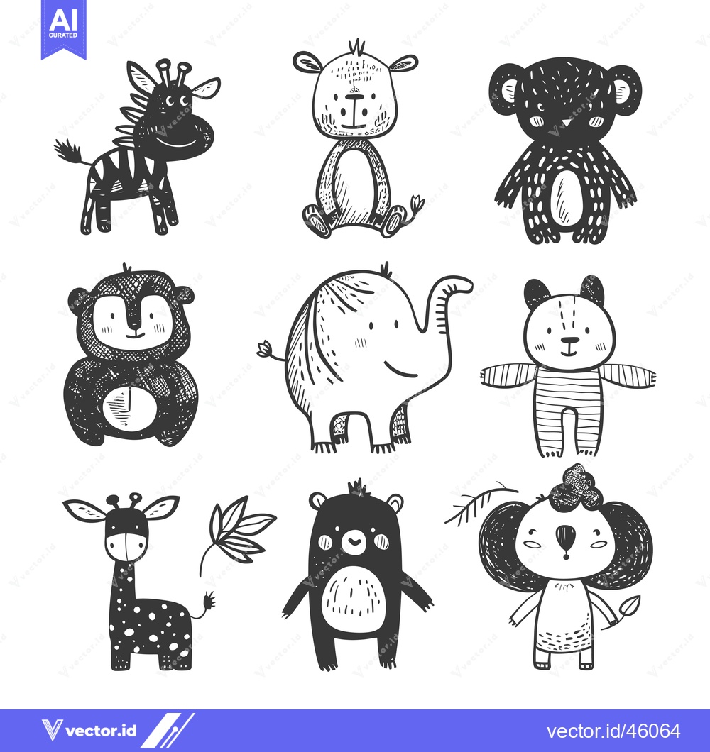Premium Vector of Hand-Drawn Illustrations of Cute Safari Animals