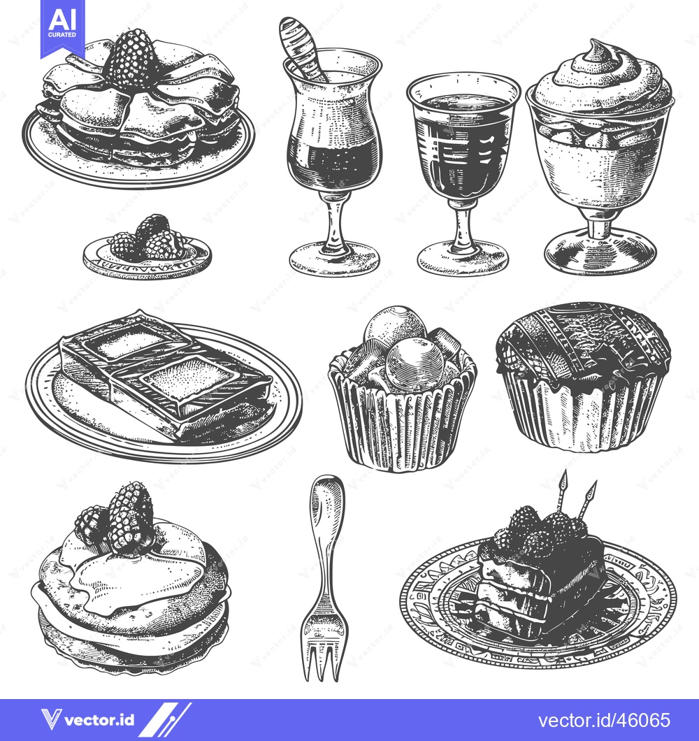 Premium Vector dari Hand Drawn Illustrations of Dessert and Drinks