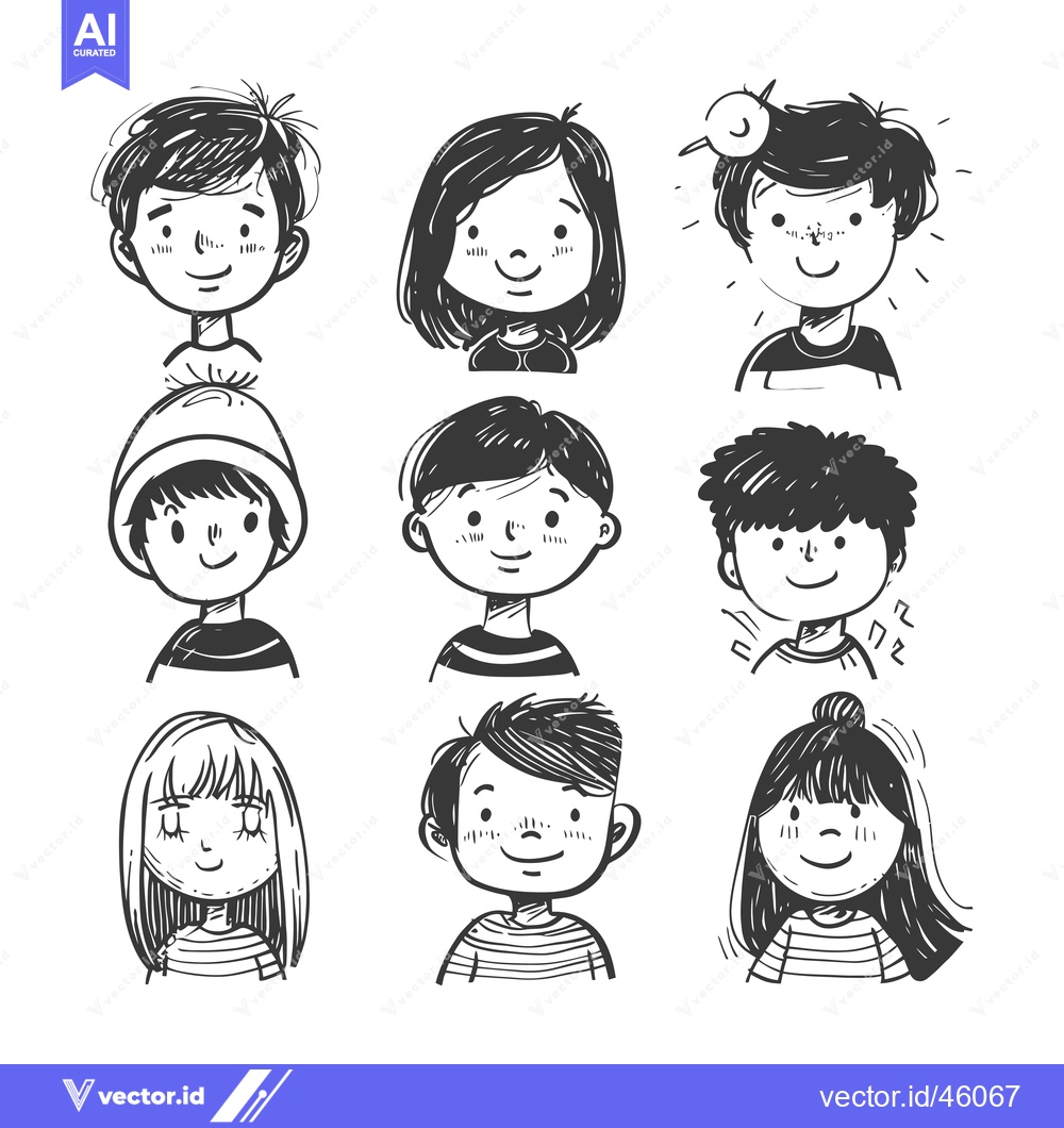 Premium Vector of Hand-drawn Illustrations of Diverse Children's Faces