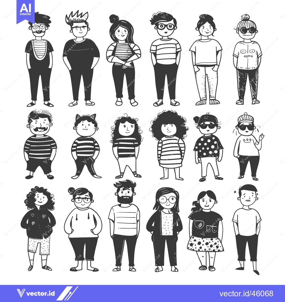 Premium Vector of Hand-Drawn Illustrations of Diverse Individuals in Casual Attire