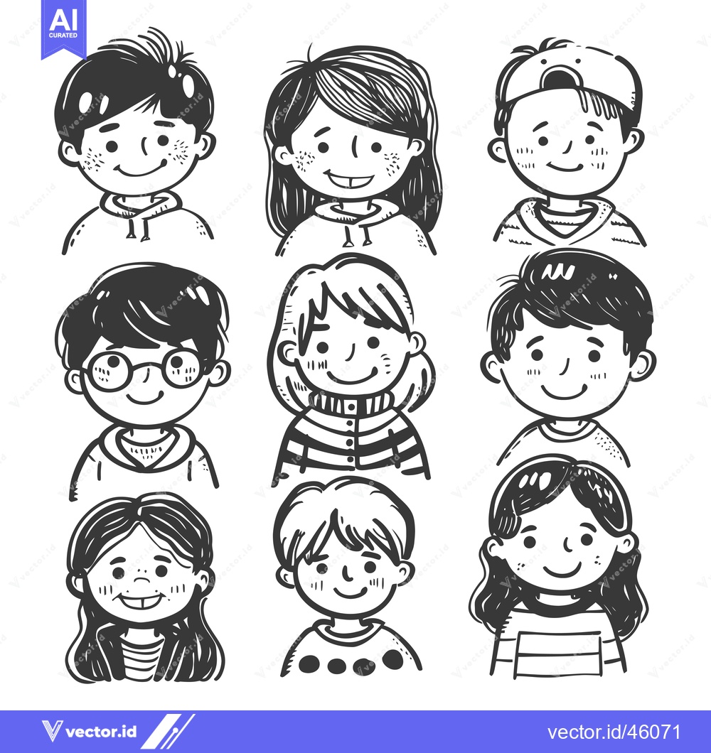 Premium Vector dari Hand-drawn Illustrations of Eight Smiling Children