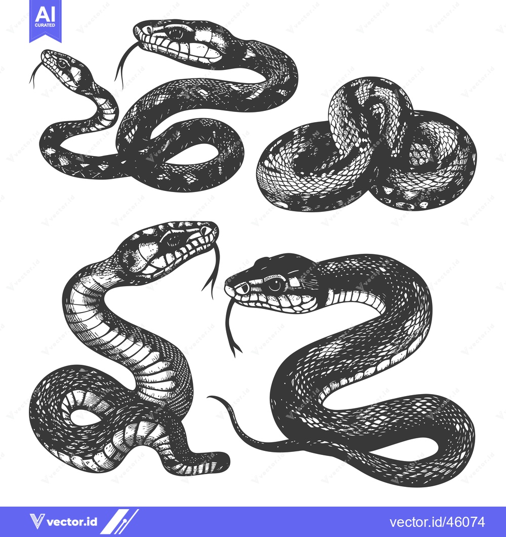 Premium Vector dari Hand-Drawn Illustrations of Four Black and White Snakes