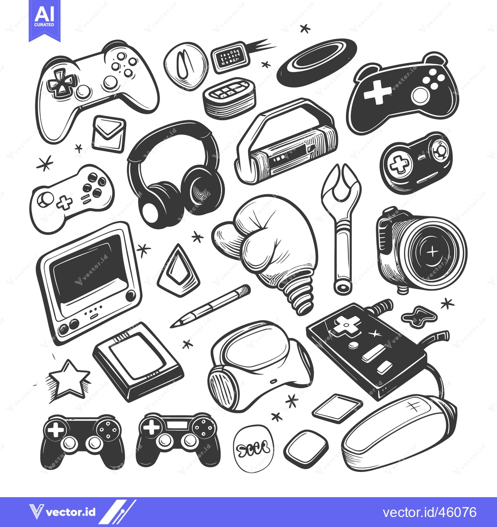 Premium Vector of Hand-Drawn Illustrations of Gaming and Entertainment Items