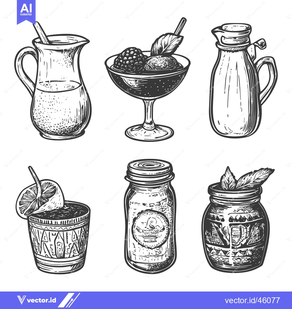 Premium Vector of Hand-Drawn Illustrations of Glass Containers for Beverages