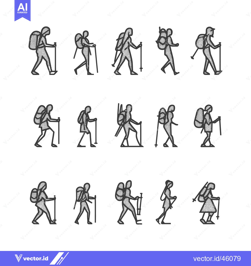 Premium Vector dari Hand-drawn illustrations of hikers with backpacks and trekking poles