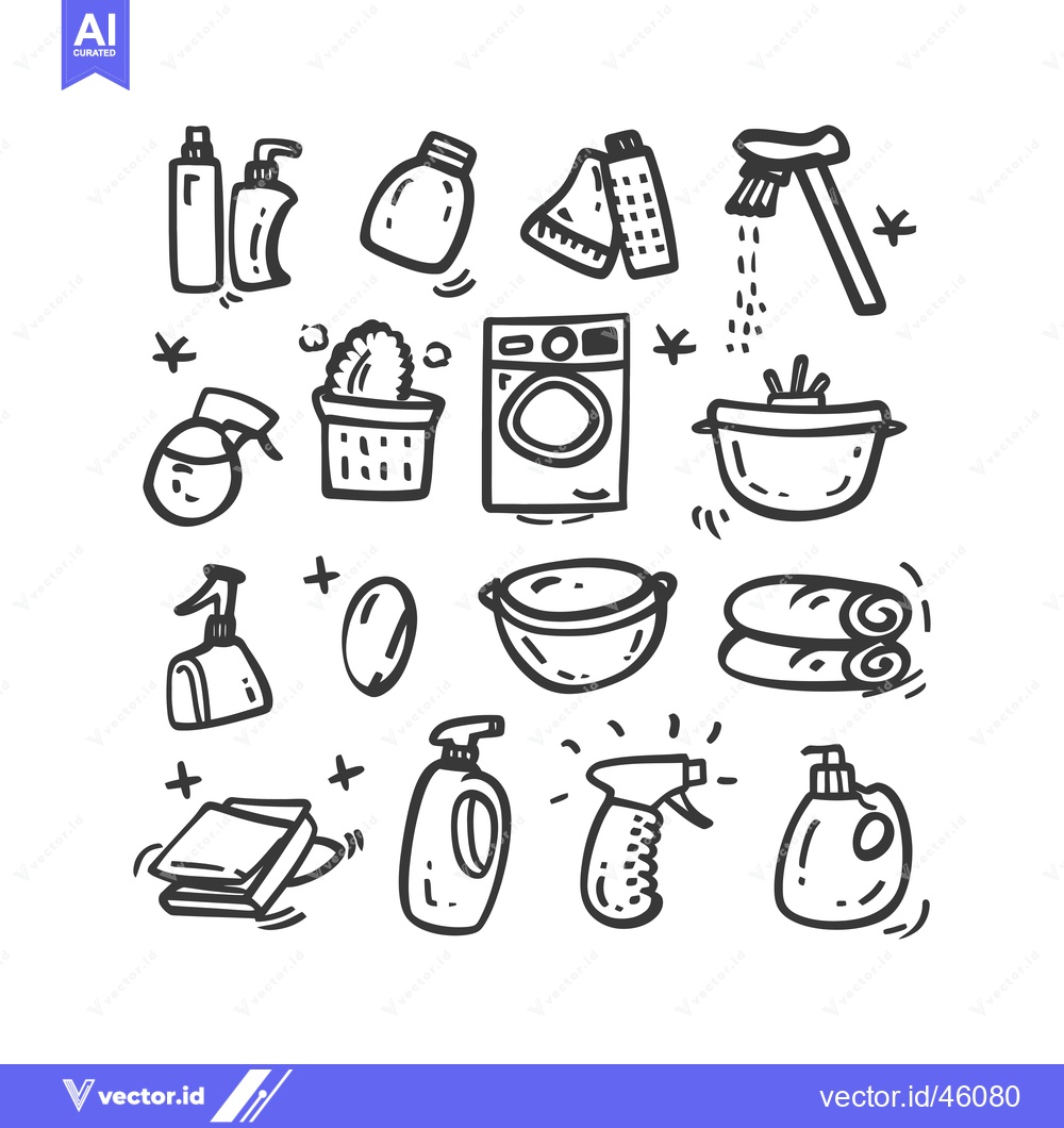 Premium Vector dari Hand-drawn Illustrations of Household Cleaning Supplies and Equipment