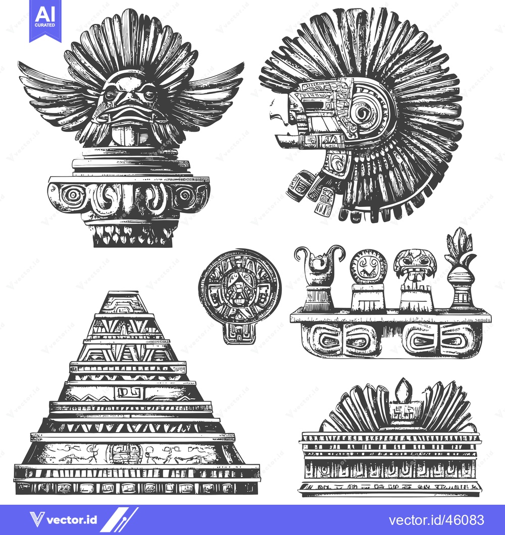 Premium Vector dari Hand-Drawn Illustrations of Mayan Architecture and Artifacts