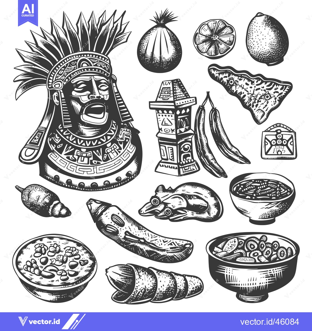 Premium Vector of Hand-Drawn Illustrations of Mayan Culture and Cuisine